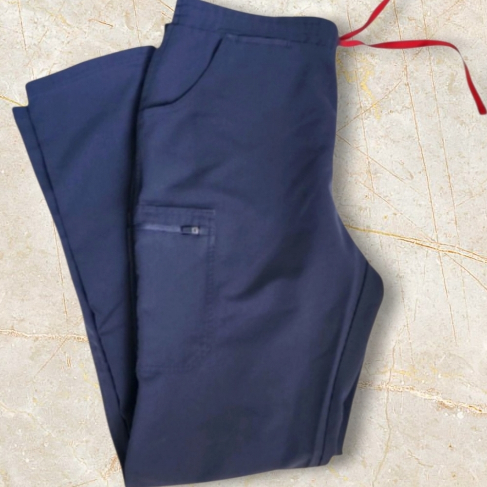 Figs Steel Gray Straight Leg Scrub Pants with Red Drawstring Size L